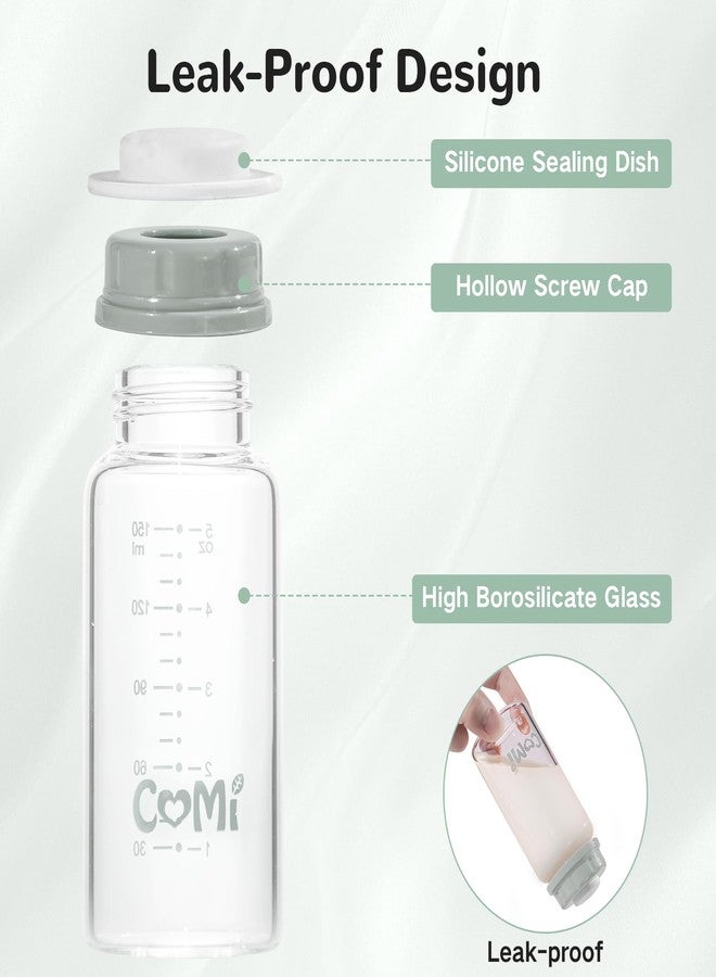 COMI Natural Glass Baby Bottle,Standard Neck Breastmilk Storage Bottle for Fridge,Breast Milk Container,Breast Pump Bottle Compatible with Medela Breast Pump,BPA Free,4PCS (5oz,4 Gray Lids) - Image 4